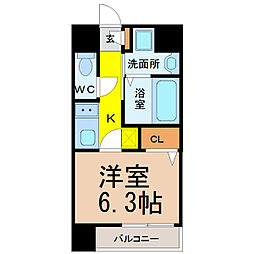 フローライト上前津 1Kの間取図画像