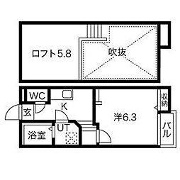 Creo日比野 1SKの間取図画像