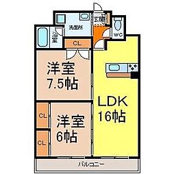 ゴールドハイツ渡辺 2LDKの間取図画像