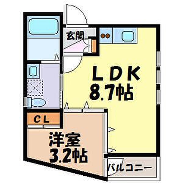 画像2:1LDK ［LDK8.7帖 洋3.2帖］