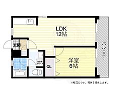 YKハイツ高丸 1LDKの間取図画像