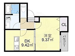 メゾンクレール城が山 1DKの間取図画像