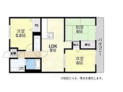 サンクレール本多聞 3LDKの間取図画像