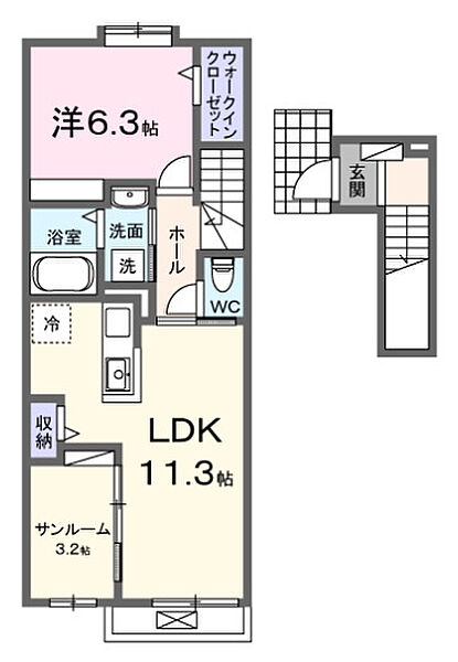 シャトレーBAN 205｜神奈川県大和市下鶴間(賃貸アパート1LDK・2階・50.74㎡)の写真 その2