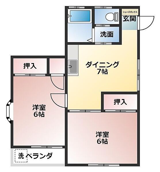 静岡県裾野市二ツ屋(賃貸アパート2DK・1階・39.74㎡)の写真 その2