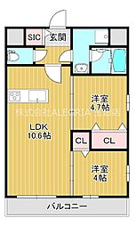 スプランディッド玉造DUE 2LDKの間取図画像
