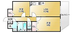 リアライズ今里南 2DKの間取図画像