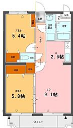 プランドール柳原 2LDKの間取図画像