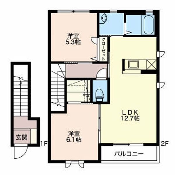 メゾン・ド・ルミエール　B ｜長野県諏訪市沖田町4丁目(賃貸アパート2LDK・2階・61.63㎡)の写真 その2