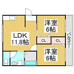 レスコタケイ1 2LDKの間取図画像