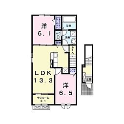 JR中央本線 茅野駅 5.6kmの賃貸アパート 2階2LDKの間取り