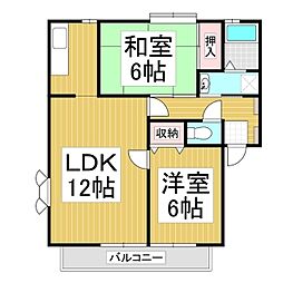 サンビレッジ林檎　B棟 1階2LDKの間取り