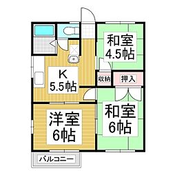 JR中央本線 茅野駅 6kmの賃貸アパート 2階3Kの間取り
