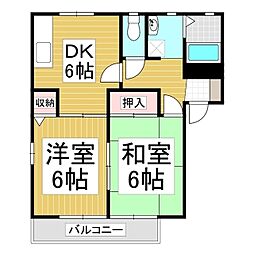 ディアス砥沢 2階2DKの間取り