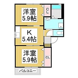 グリーンセトル　Ａ 2階2Kの間取り