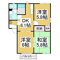 フレグランス・浜　C 2階3DKの間取り