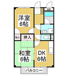 サンライズハラタＣ 2階2DKの間取り