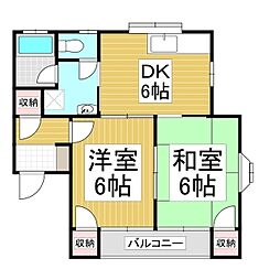パークコート中大塩 1階2DKの間取り