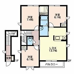 クレスト上の原B棟 3LDKの間取図画像