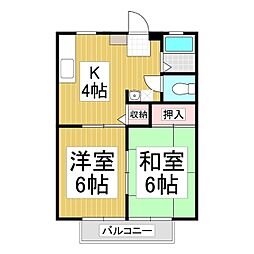 コーポハナオカB 2Kの間取図画像