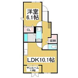 ジュエル 1LDKの間取図画像