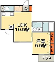 JR総武本線 津田沼駅 徒歩14分の賃貸マンション 1階1LDKの間取り