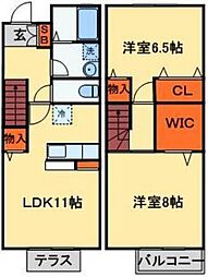 アルカディア 1階2LDKの間取り