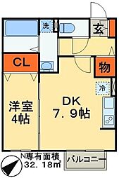 アゼリア 1階1DKの間取り