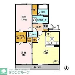 ベルデュール　Ａ・Ｂ B102 1階2LDKの間取り