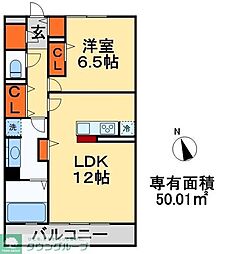 プレジャー 2階1LDKの間取り