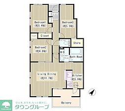 東京メトロ東西線 妙典駅 徒歩6分の賃貸タウンハウス 1階3LDKの間取り