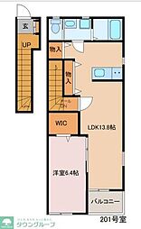 カーム宮久保Ａ 2階1LDKの間取り