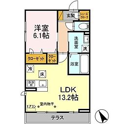 クレストI 1LDKの間取図画像