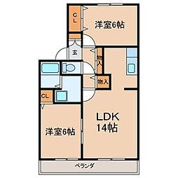 サンモール 2LDKの間取図画像