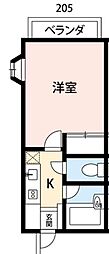 エステート紫苑No.2 1Kの間取図画像