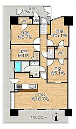 ファミール天神橋グリーンアベニュー 4LDKの間取図画像
