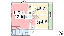 ネオハイツロッキーA棟 2LDKの間取図画像
