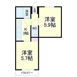 ピアハイツヒロセA 2Kの間取図画像