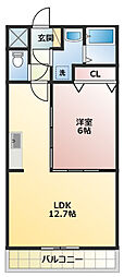 クリスタルパレス 1LDKの間取図画像