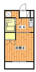 ヒルズM&O 1Kの間取図画像