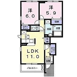 エンケルリョウB 2LDKの間取図画像