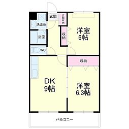 ブライトタイム2 2DKの間取図画像