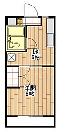 サンライズハチマン 1DKの間取図画像