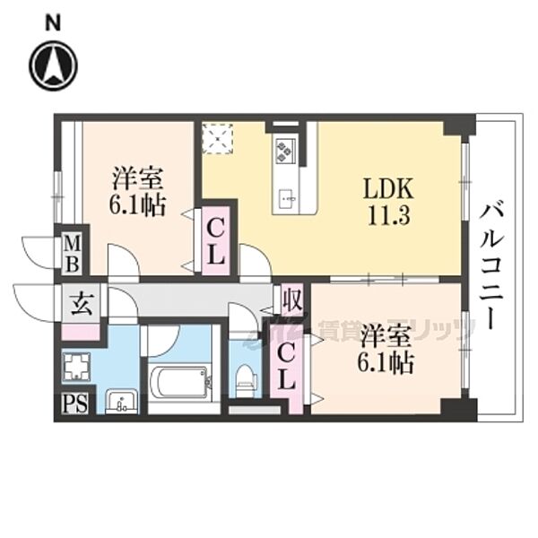 奈良県橿原市葛本町(賃貸マンション2LDK・6階・56.55㎡)の写真 その2