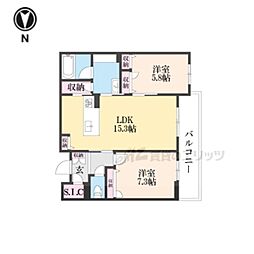 JR関西本線 奈良駅 徒歩5分の賃貸マンション 4階2LDKの間取り