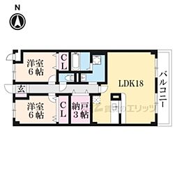 エクセルコート奈良南 3階2LDKの間取り