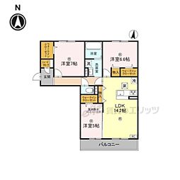 萩I 1階3LDKの間取り