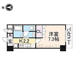 近鉄奈良線 新大宮駅 徒歩4分の賃貸マンション 8階1Kの間取り