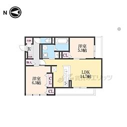 フィエルテ 1階2LDKの間取り