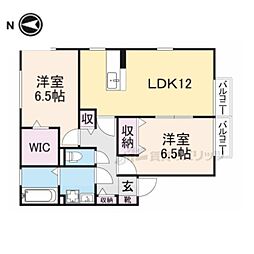 ガーデンパークＢ棟 1階2LDKの間取り